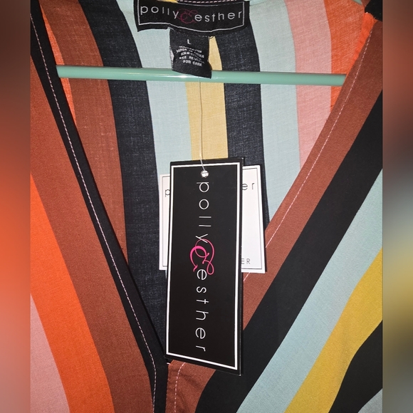 Polly and Esther multi-color striped flowy top with tie front detail. - Picture 5 of 5